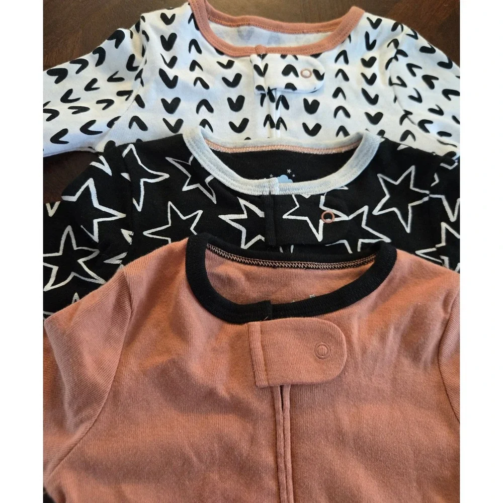 Cloud Island 3 Pack Baby Sleep and Play Stars Hearts Peach Black 3-6M NEW